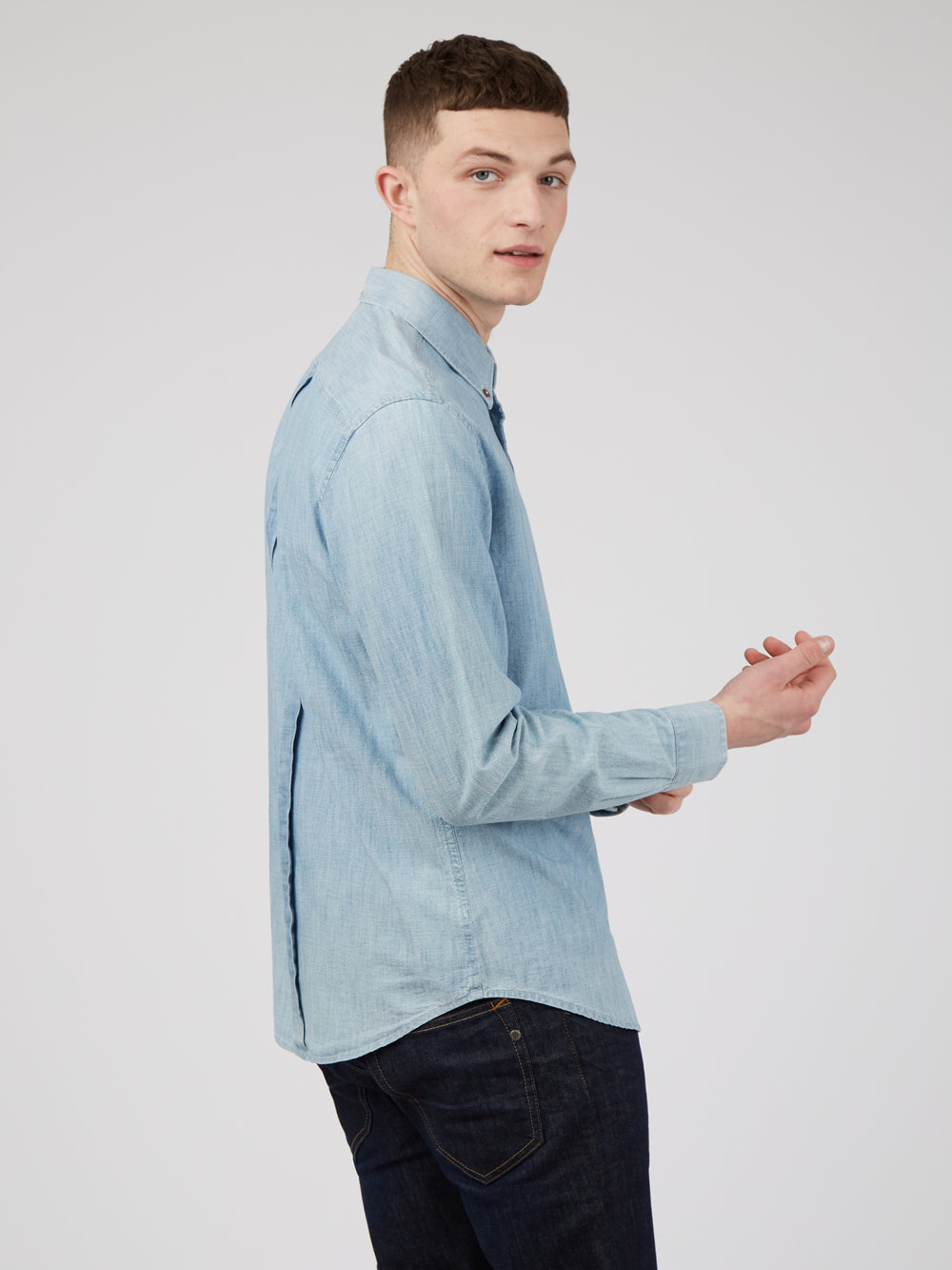 Chemises Ben Sherman Long-Sleeve Chambray Bleu Bleu Marine | LYT-75506638